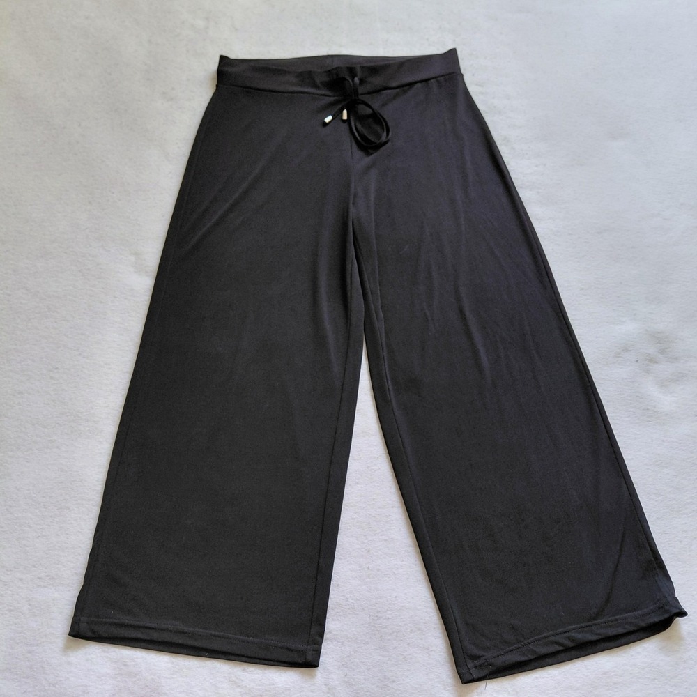 Jones New York Black Wide Leg Pants Size L Womens Drawstring Soft Stretch Travel